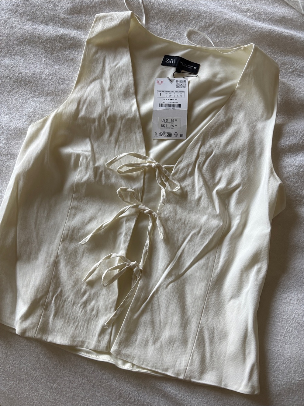 ZARA Cream Tie-Front V-Neck Camisole
